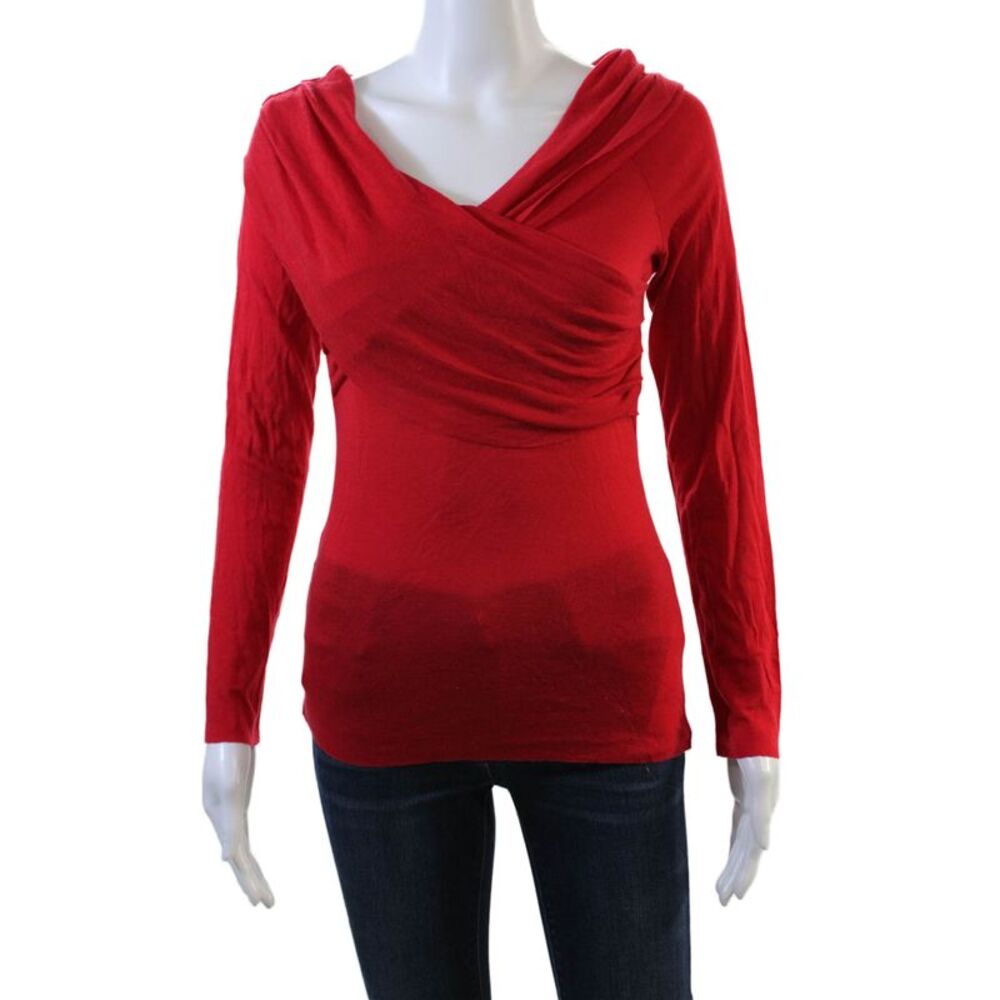 Babaton Aritzia Womens Pleated Detail Fitted Long Sleeve Blouse Red Size M